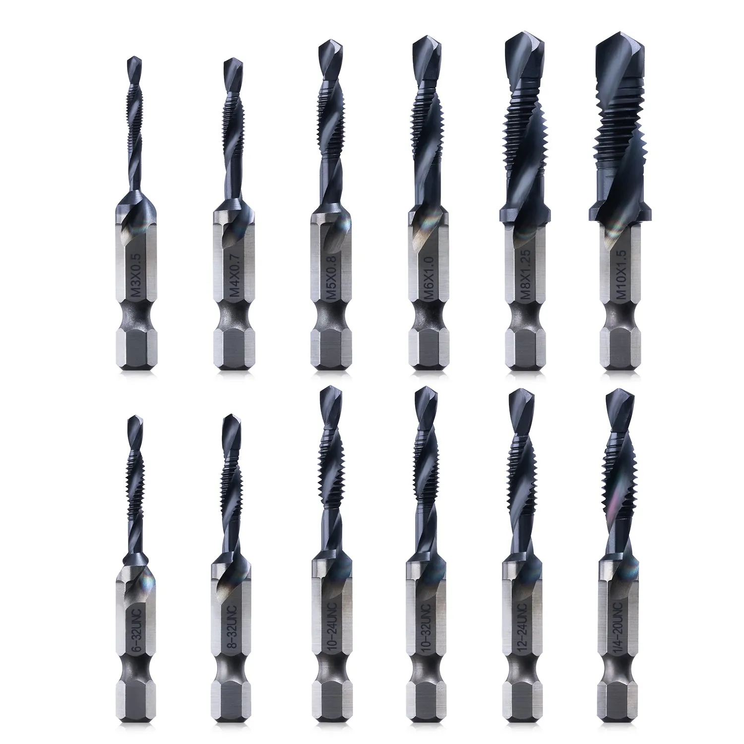 Combination Drill and Tap Bit Set, One-Step Drilling, Tapping, and Deburring/Countersinking for Stainless Steel, Aluminum,Copper, Plastic, Mild Steel