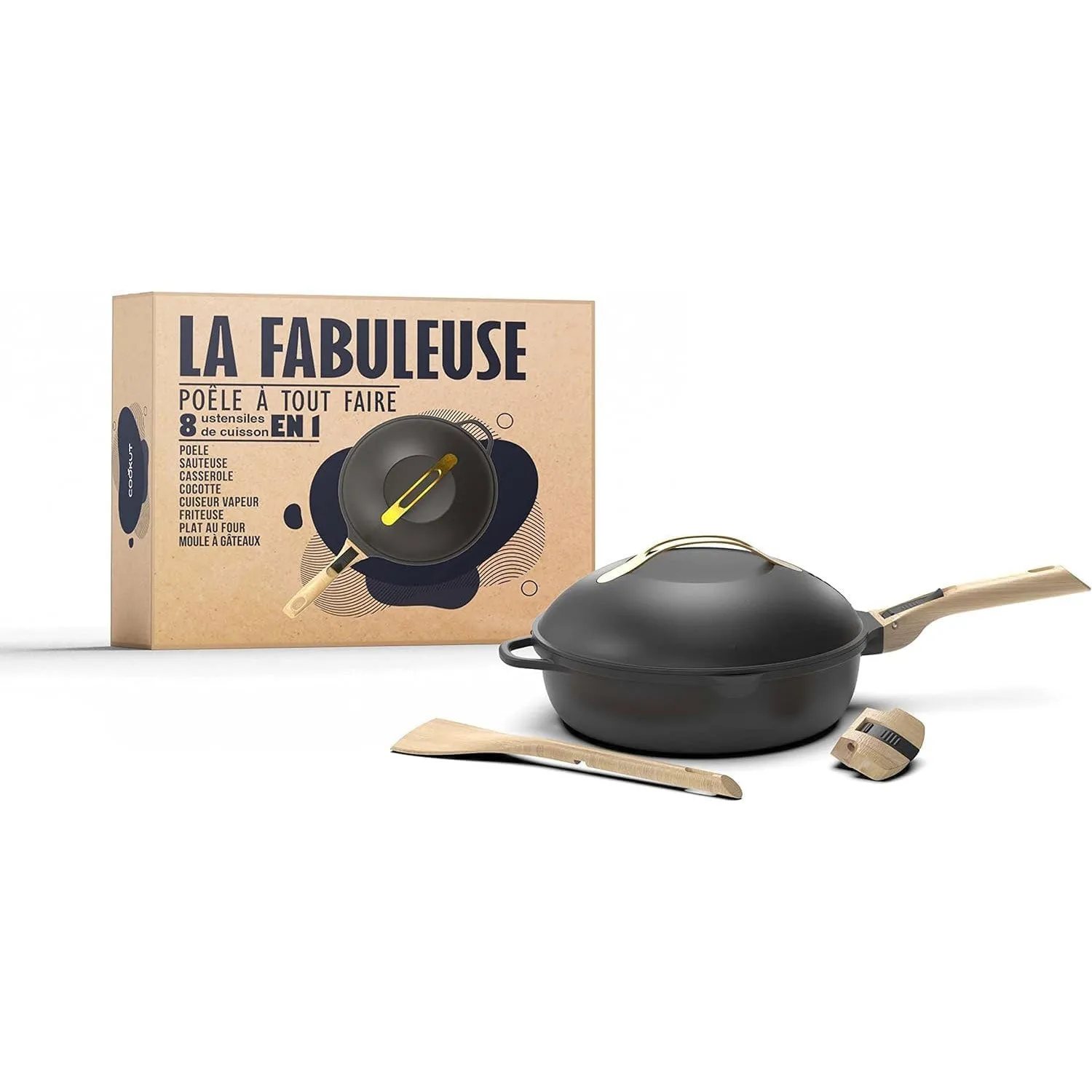 COOKUT La Favolosa Padella Casseruola Tegame 2 Manici 8 in 1 24cm Metallo Meteora Nero