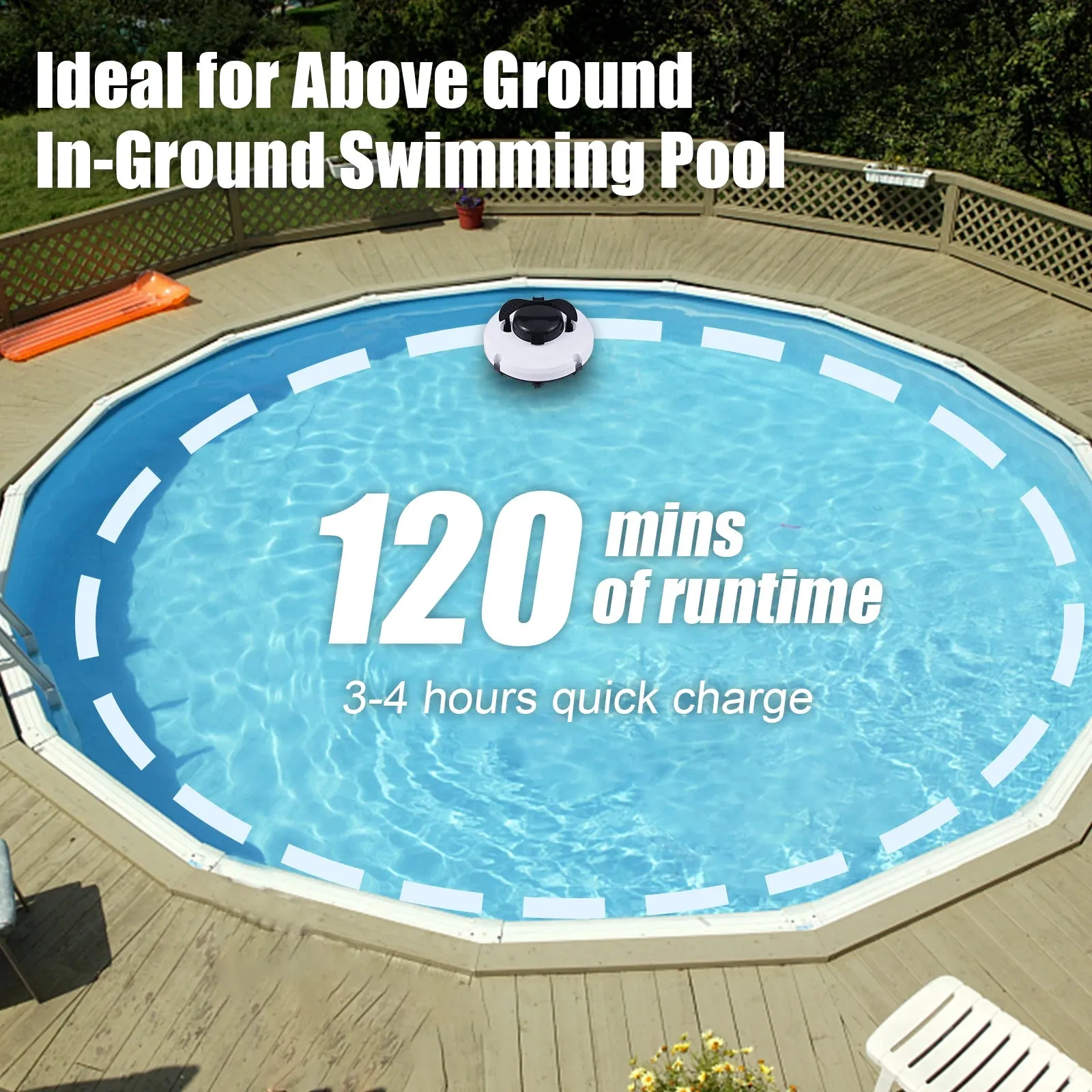 Cordless Robotic Pool Cleaner IPX8 Waterproof Dual-Motor Strong Suction Self-Parking 120Mins Runtime Automatic Pool Vacuum