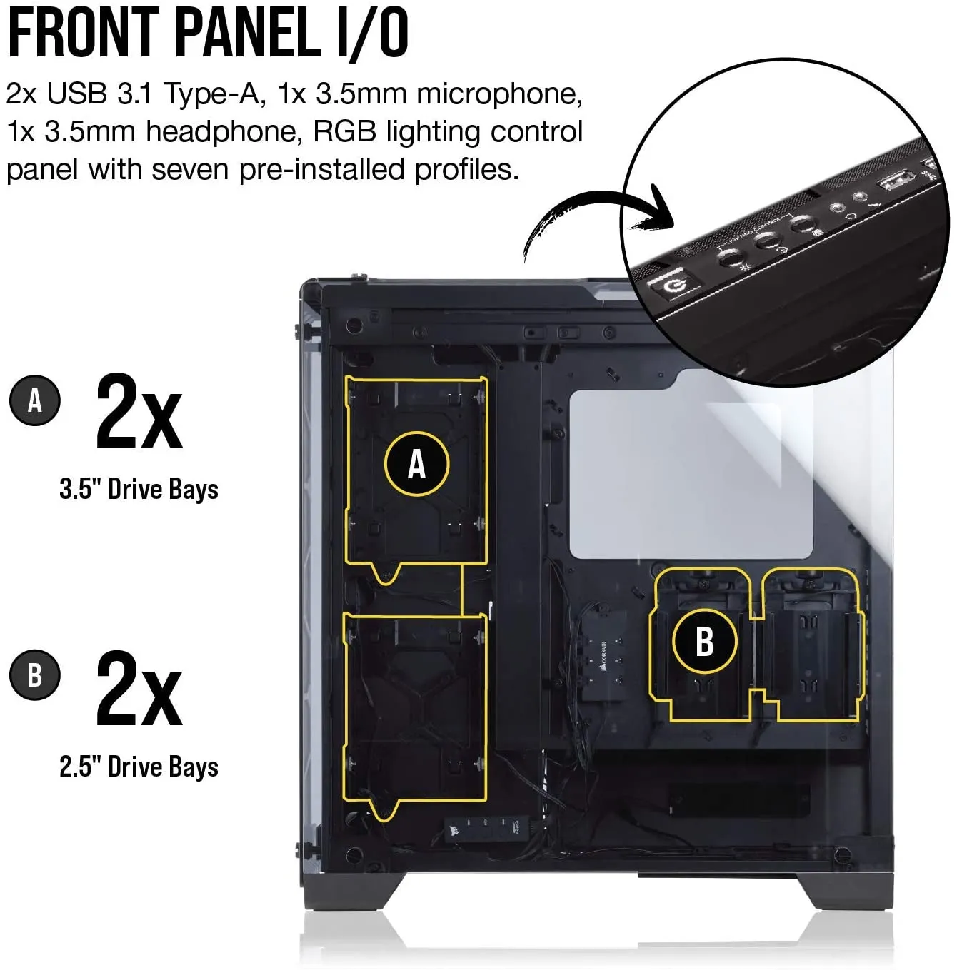 Corsair PC Case Crystal 570X RGB Mid-Tower Case, 3 RGB Fans, Tempered Glass - Black