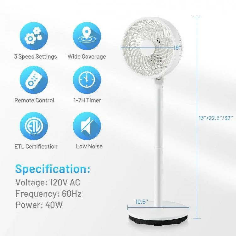 COSTWAY ES10088US-WHA 9 Inch Portable Oscillating Pedestal Floor Fan with Adjustable Heights and Speeds