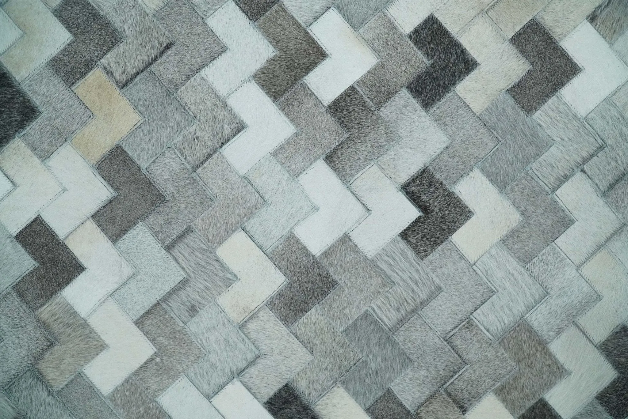 Custom Made Ivory and Gray Leather Rug | Hairon Genuine Leather, Cowhide rug, Chevron Tile Geometric Rug