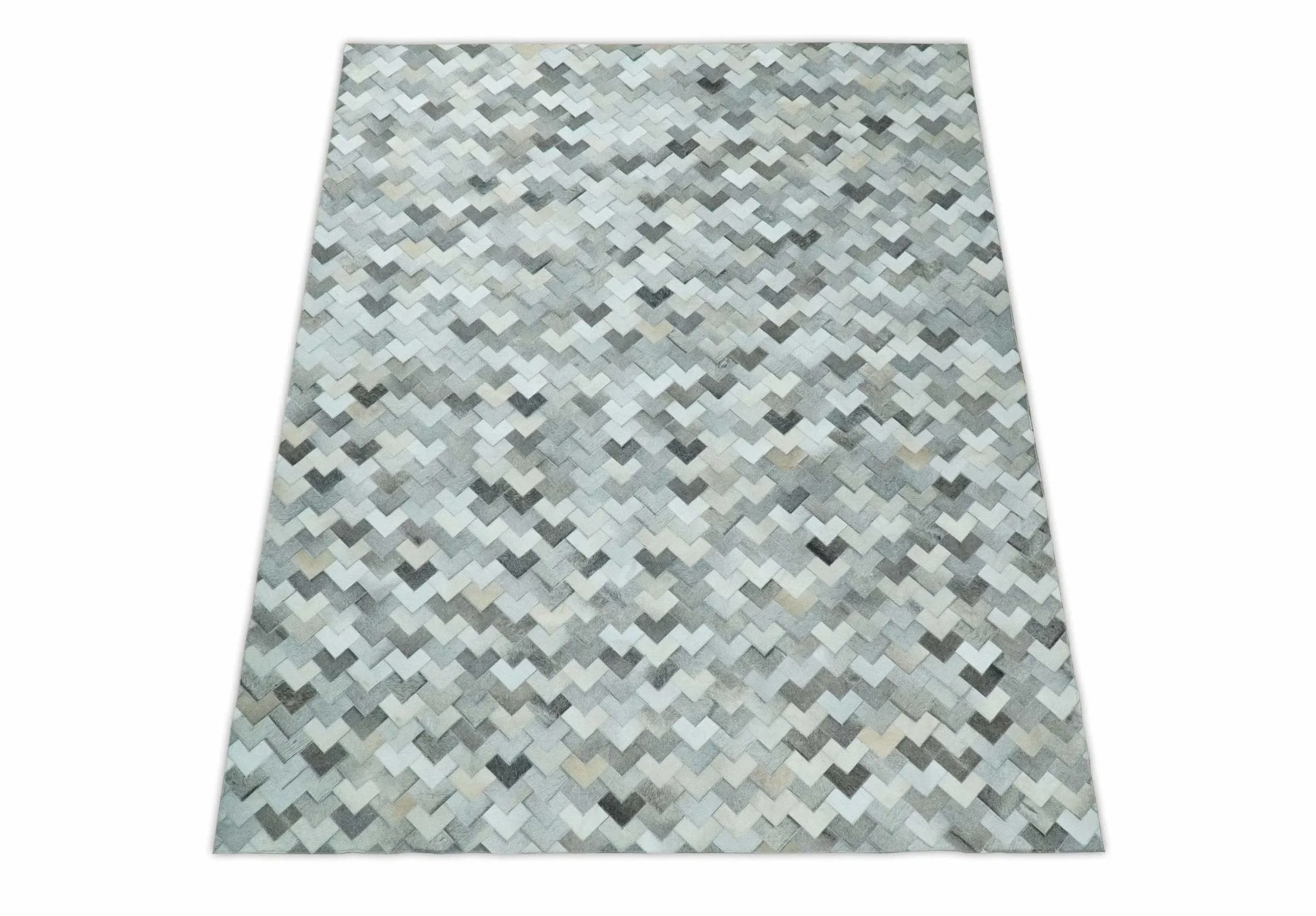 Custom Made Ivory and Gray Leather Rug | Hairon Genuine Leather, Cowhide rug, Chevron Tile Geometric Rug