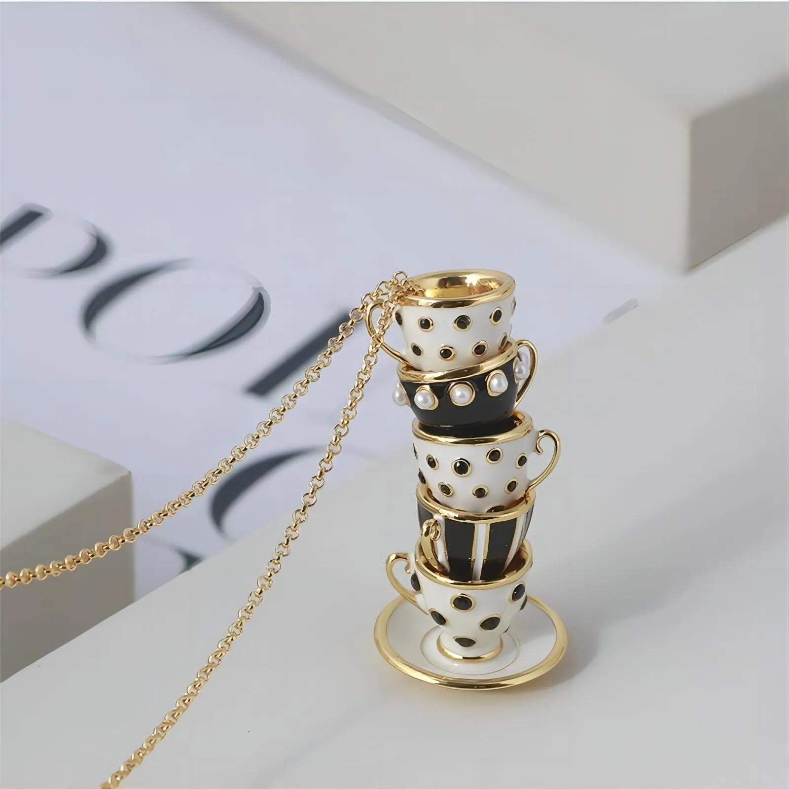 Cute Coffee Cup Long Chain Necklace