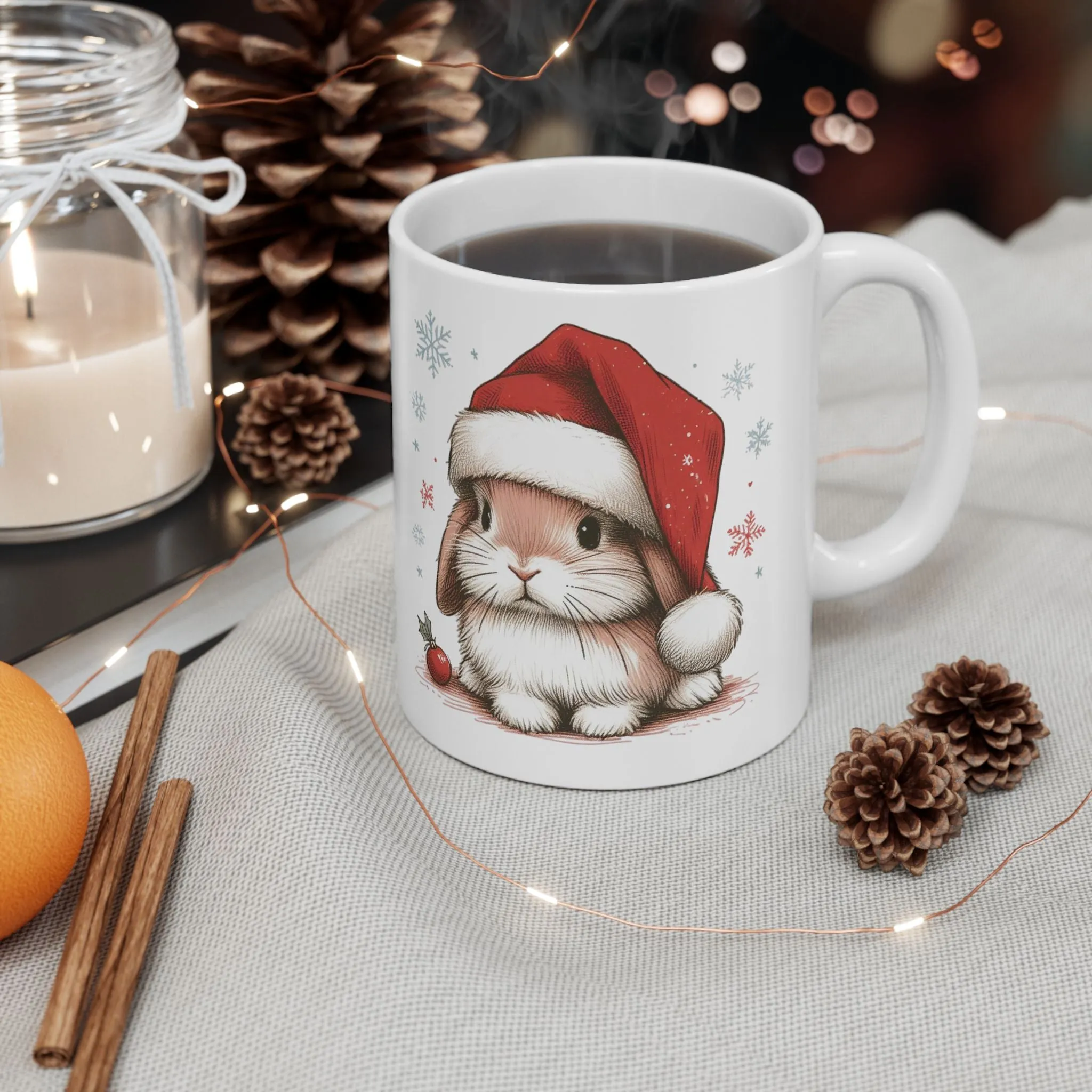 Cute Santa Bunny Christmas Ceramic Mug - Perfect for Holiday Gifting