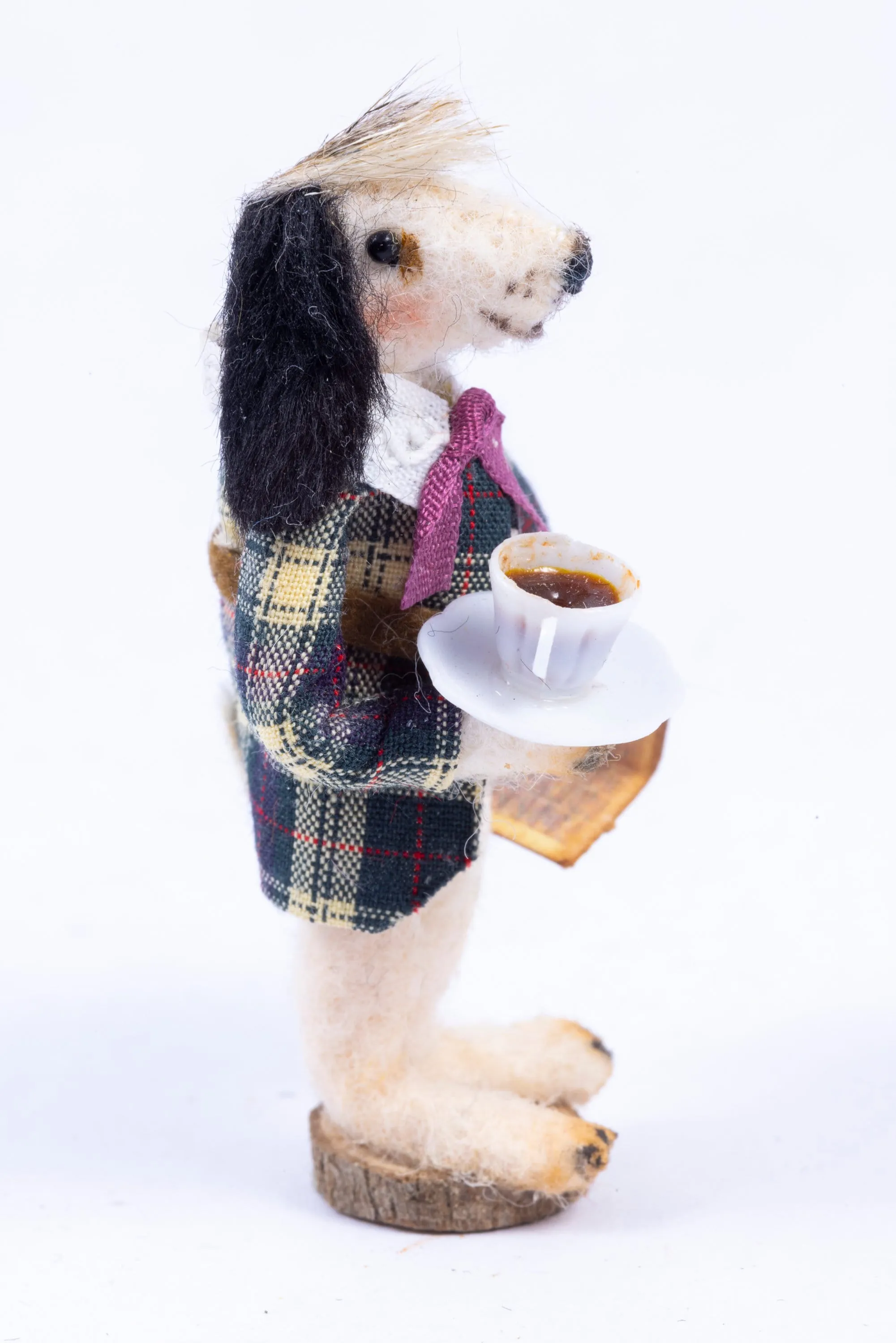 Dollhouse Miniature ~ Veronique Lux Dog with Cup of Coffee Doll - From Ursula Sauerberg Estate