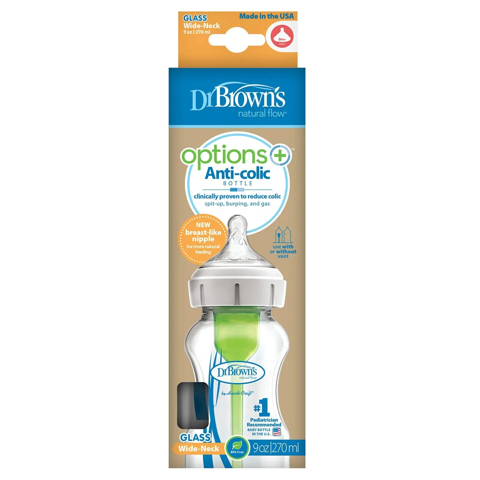 Dr. Brown's Options  Anti-Colic Wide Neck Glass Baby Bottle 270ml