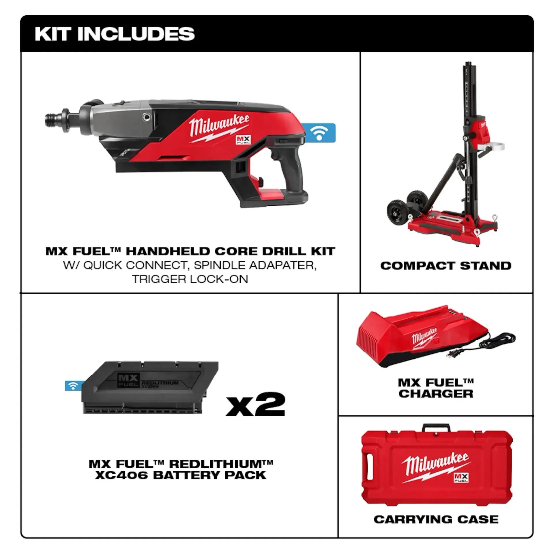 Drill Kit - Milwaukee MX FUEL™ Handheld Core Drill Kit w/ Stand, MXF301-2CXS