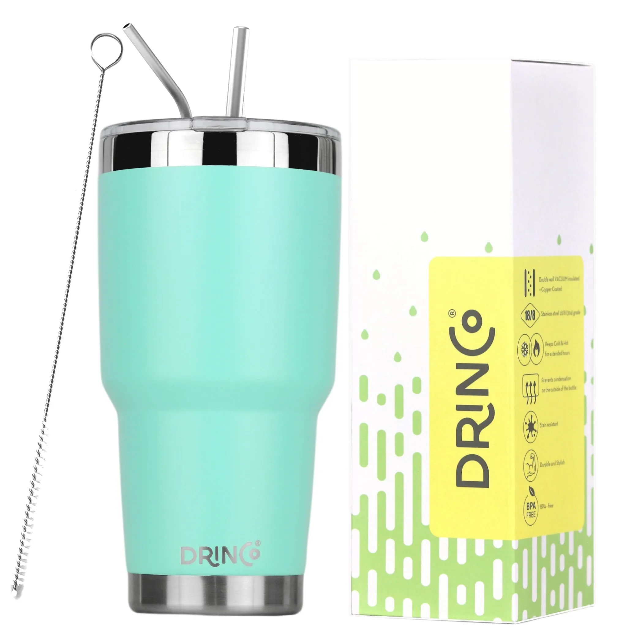 DRINCO® 30oz Insulated Tumbler Spill Proof Lid w/2 Straws - Teal