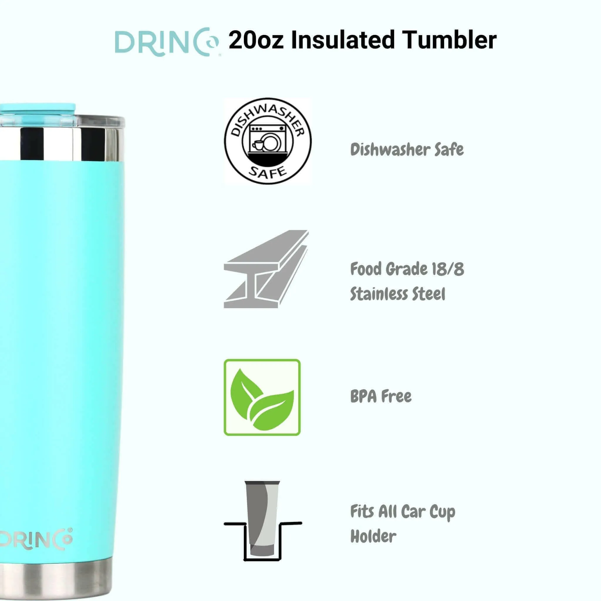 DRINCO® Tumbler: 20oz Insulated Tumbler with Spill-Proof Lid and 2 Straws(Teal)