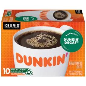 Dunkin' Decaf Coffee Keurig K Cup Pods, 10 Count