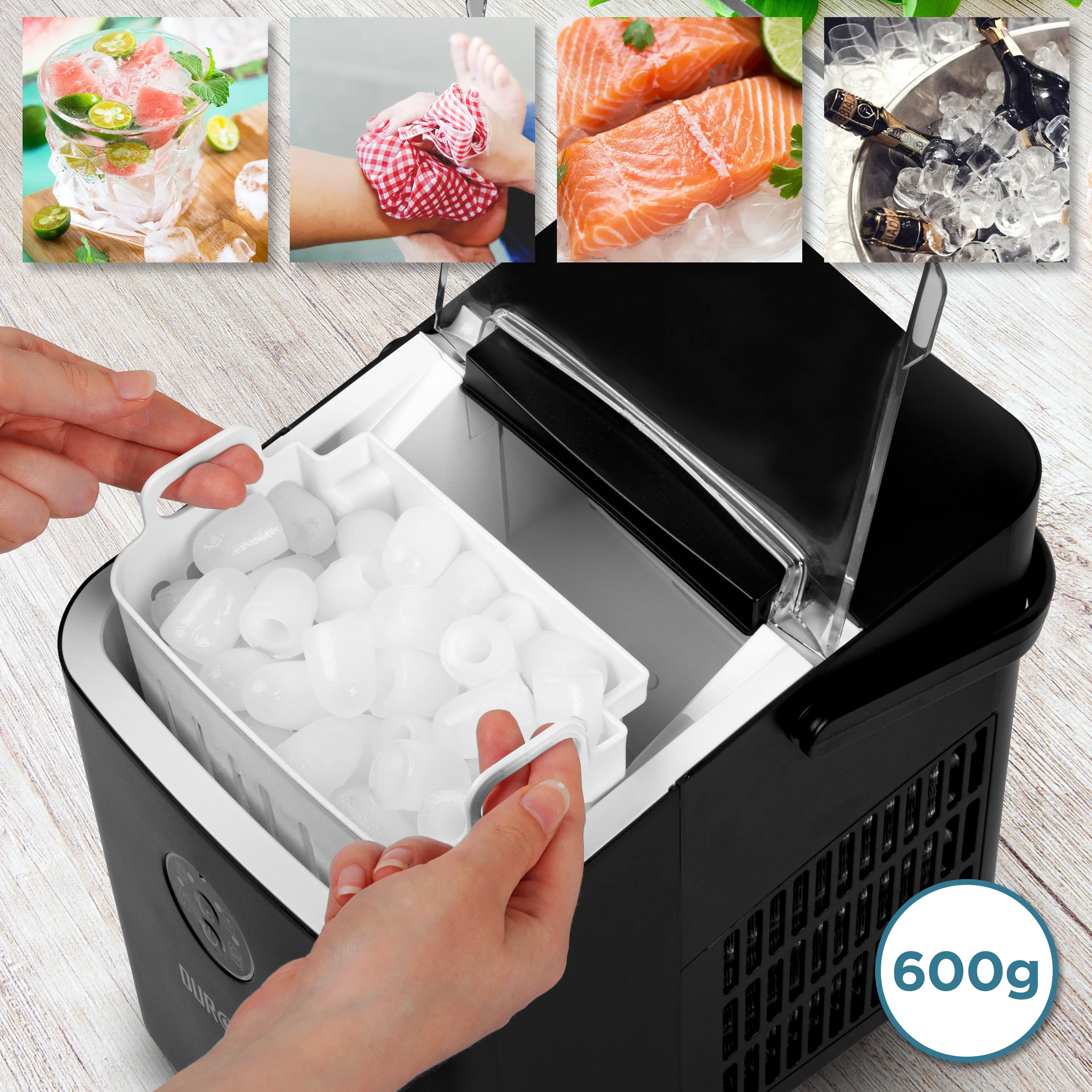 Duronic Ice Maker ICM12, Fast Clear Ice Maker Machine with 6-Min Cycle, Portable Automatic Ice Cube Maker with Ice Scoop & Basket for Home, Office, Bar, BBQ Party, RV 12KG in 24H Self-Cleaning - Black