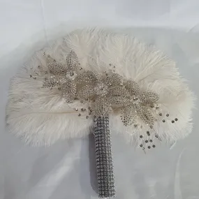 Feather fan bouquet, crystal flowers, BRIDES HAND FAN - any colour as custom made by Crystal wedding uk