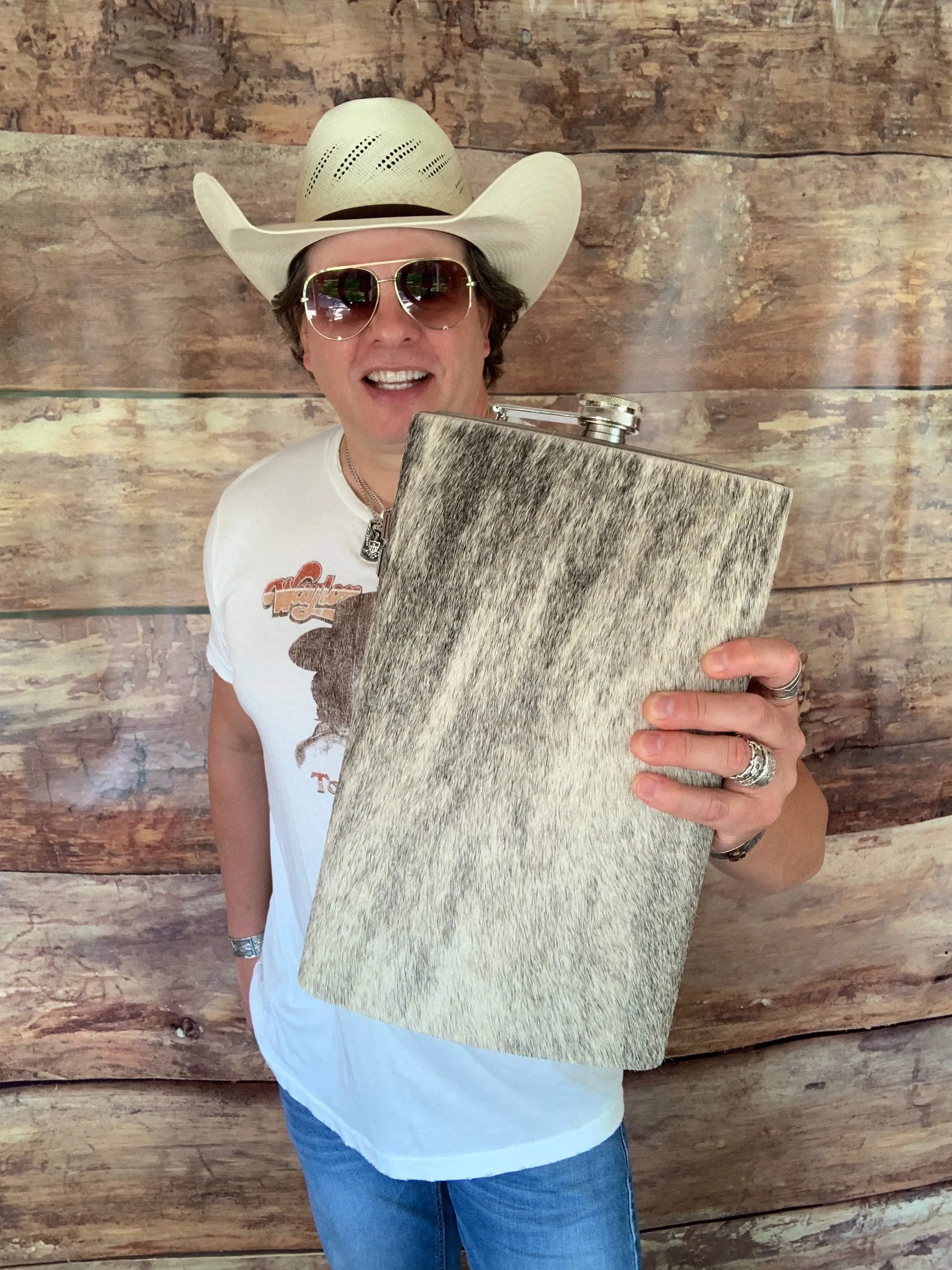 Flask, Texas Size One Gallon Stainless Steel Flask Wrapped in Cowhide, SALE!