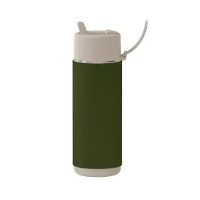 Frank Green Moon Dust Ceramic Reusable Bottle with Flip Straw Lid & Khaki Cactus Leather Sleeve- 595ml (20oz)