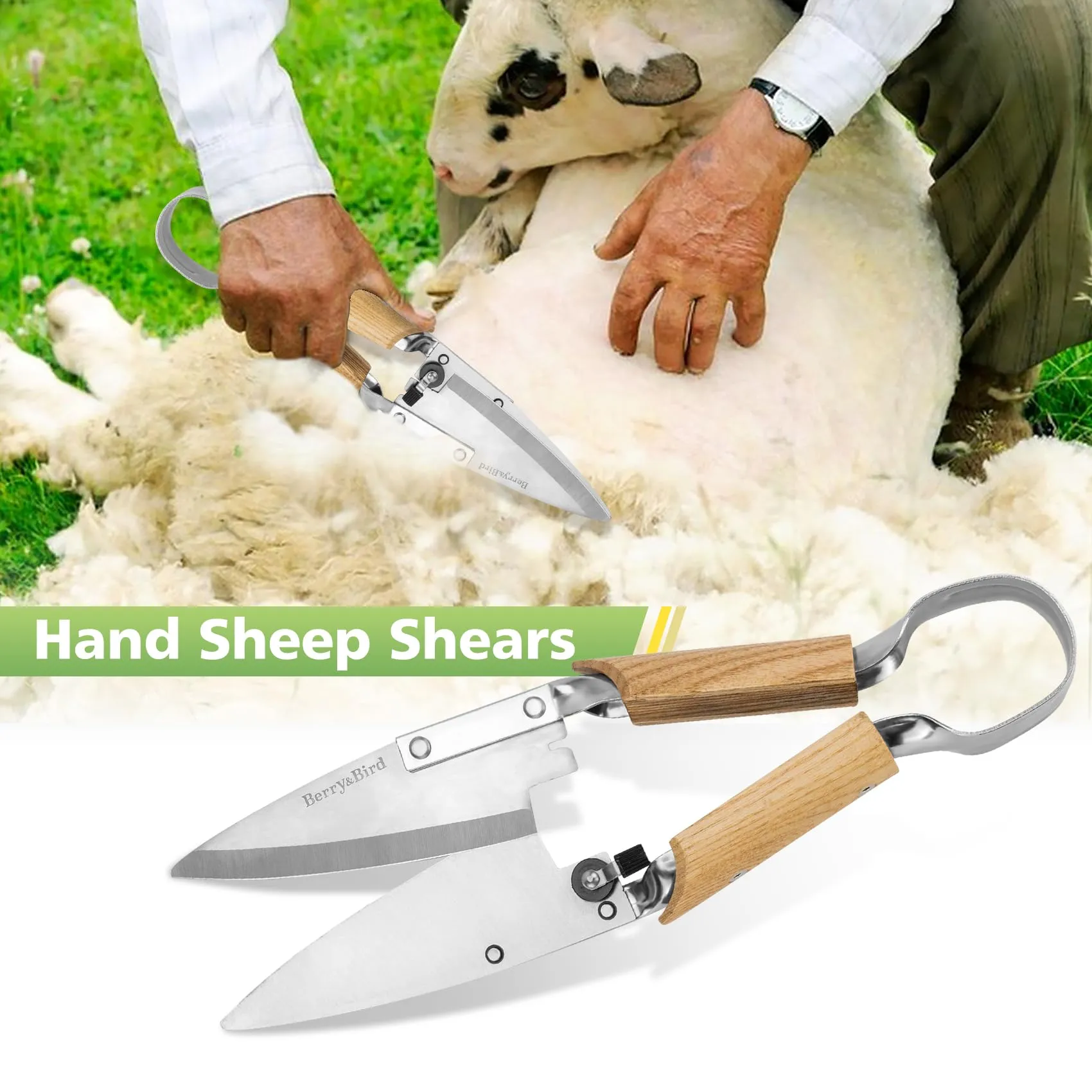 Garden Shears Hand Shears 11.8 inch Stainless Steel Single Bow Straight with Wood Handle