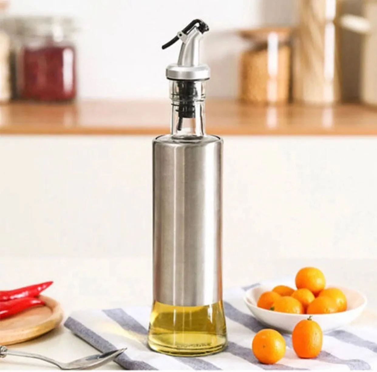 Glass Steel Oil Bottle, Leak Proof Soy Sauce Vinegar Dispenser, Kitchen Cooking Tool, Oil Pourer Bottle For Cooking, Large-capacity Automatically Open ABS Olive Oil Glass Bottle