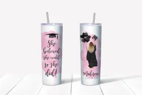 Graduation Girl Class of 2022 Watercolor Tumbler with Script Name on the Front