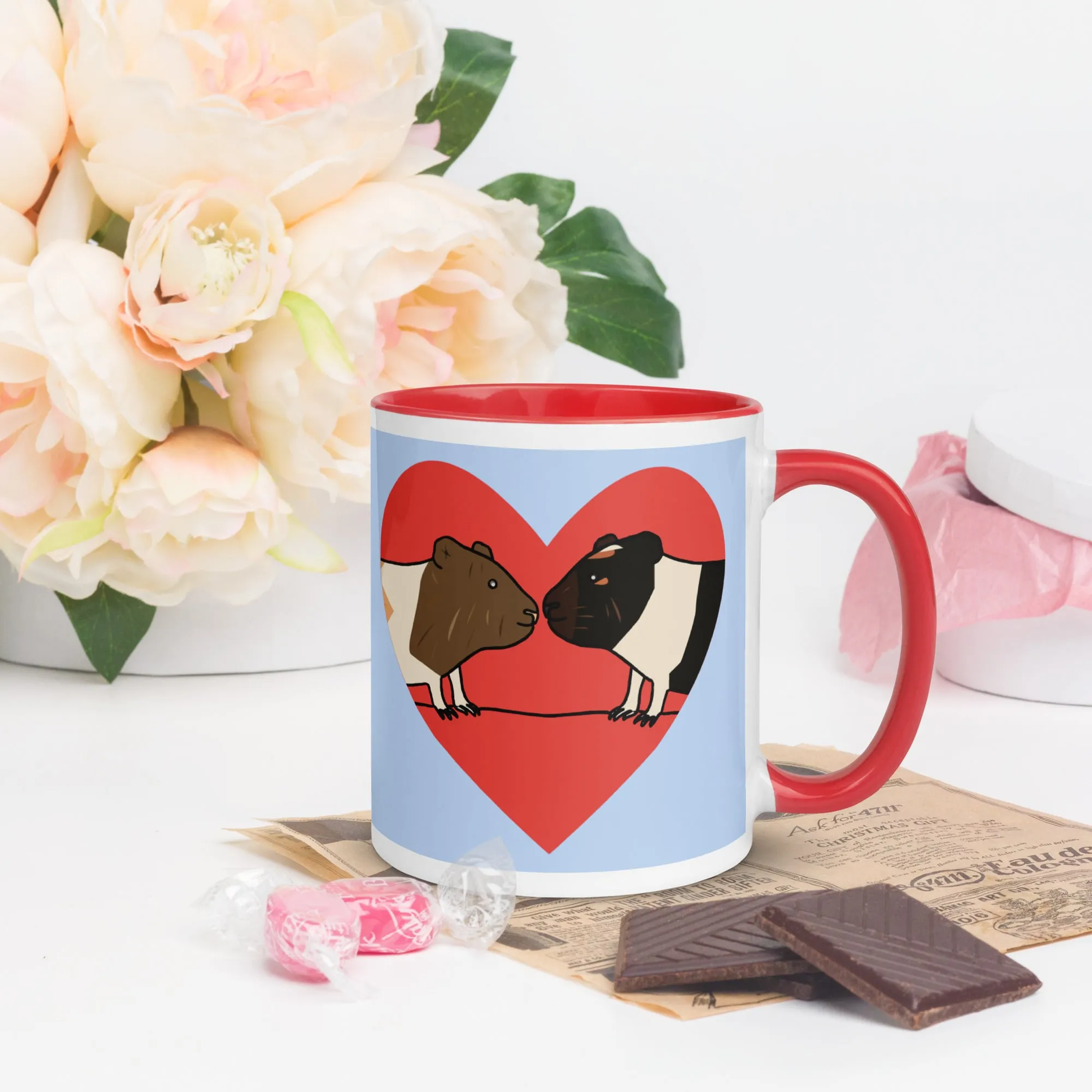 Guinea Pig Red Heart Blue Mug