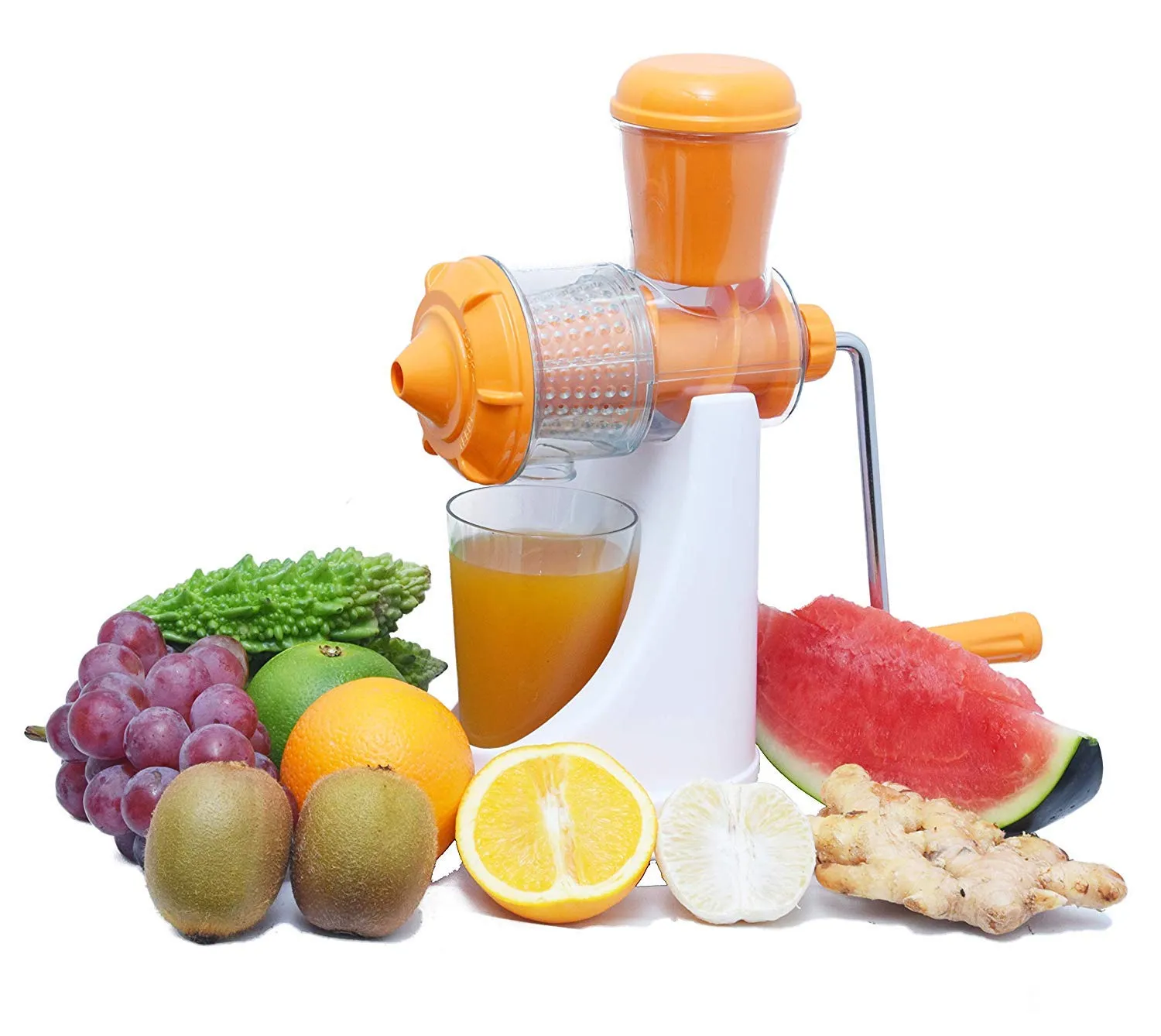 Heart Home Hand Juicer Machine for Home, Juice Maker Machine, Deluxe Fruit & Vegetable Manual Juicer with Vacuum Base Steel Handle(Orange) - HEART2343, Standard