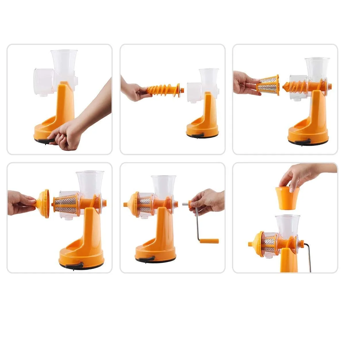 Heart Home Hand Juicer Machine for Home, Juice Maker Machine, Deluxe Fruit & Vegetable Manual Juicer with Vacuum Base Steel Handle(Orange) - HEART2343, Standard