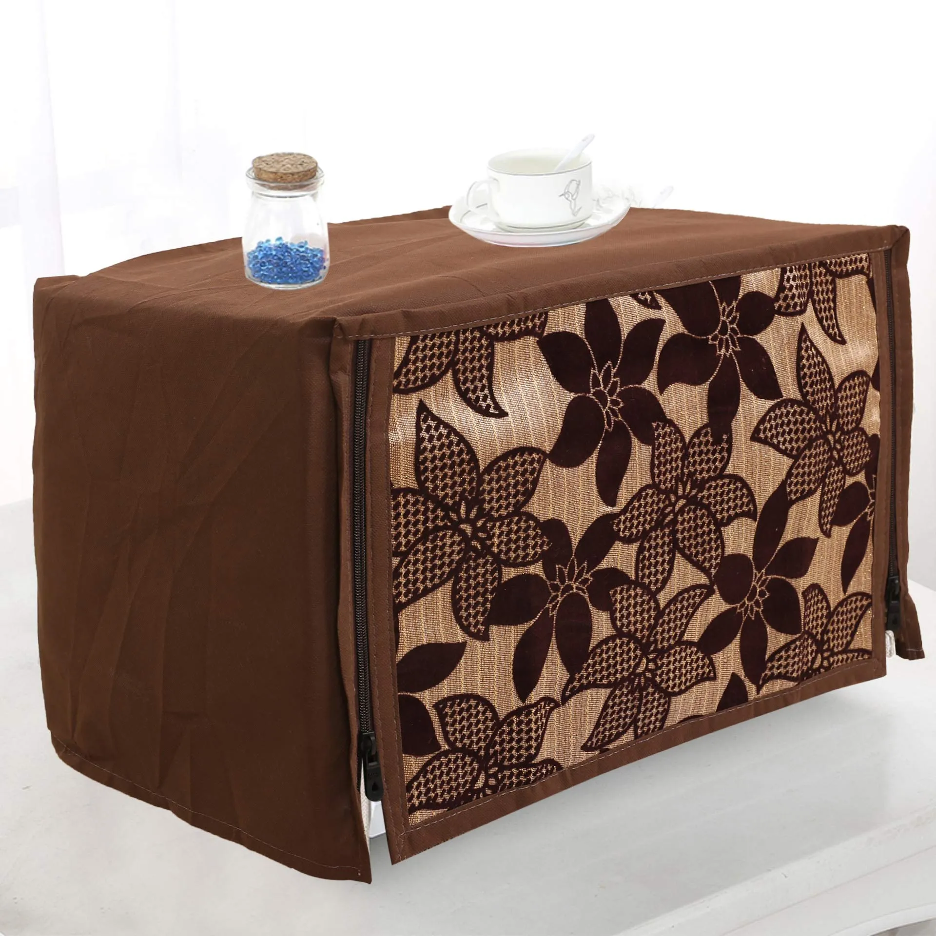 Heart Home Velvet Flower Printed Microwave Oven Cover, Dustproof Machine Protector Cover,25 LTR. (Brown)-HS43HEARTH26060