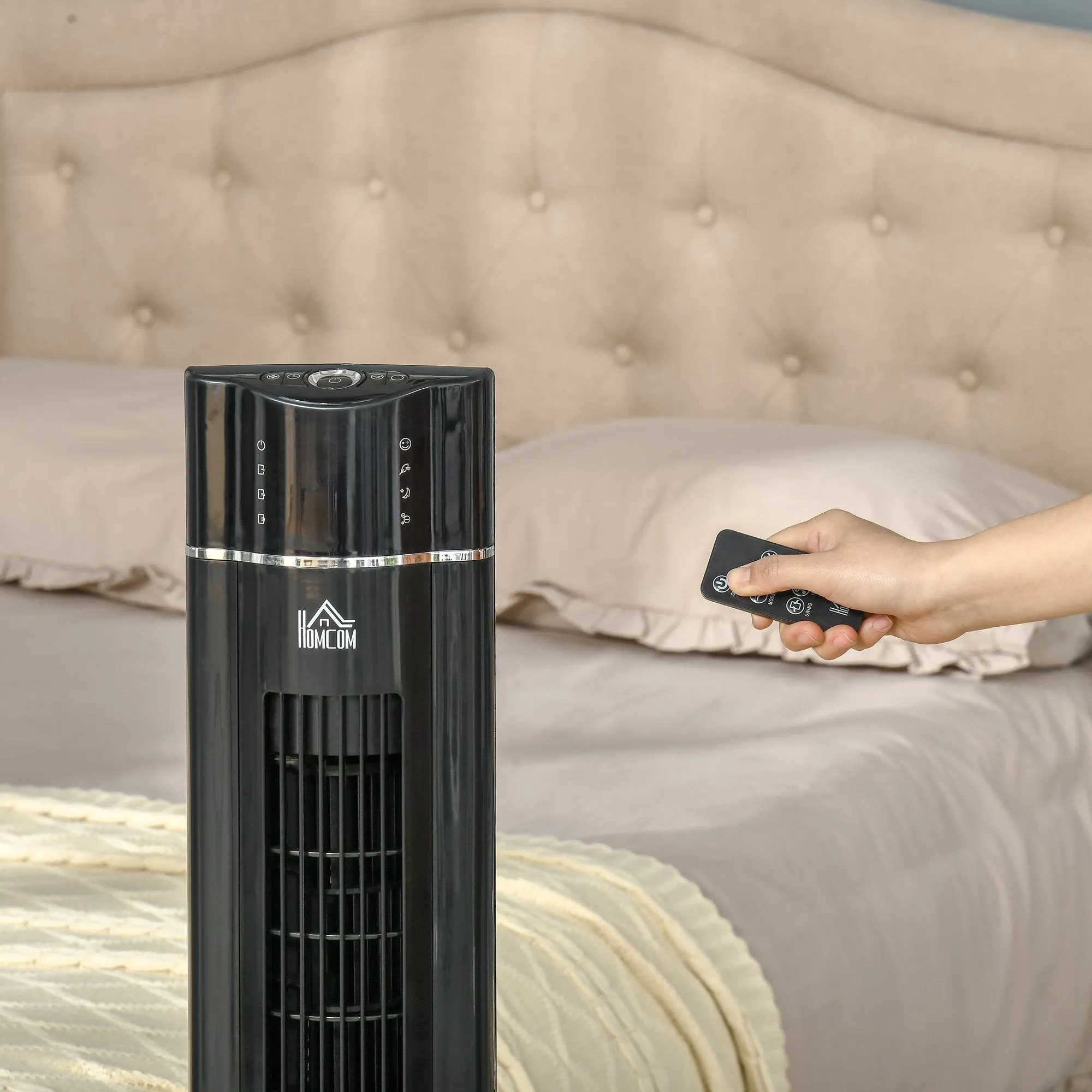 HOMCOM 42" Anion Tower Fan Cooling for Bedroom with 3 Speed, 8h Timer, Oscillating, LED Panel, Remote Controller, Black