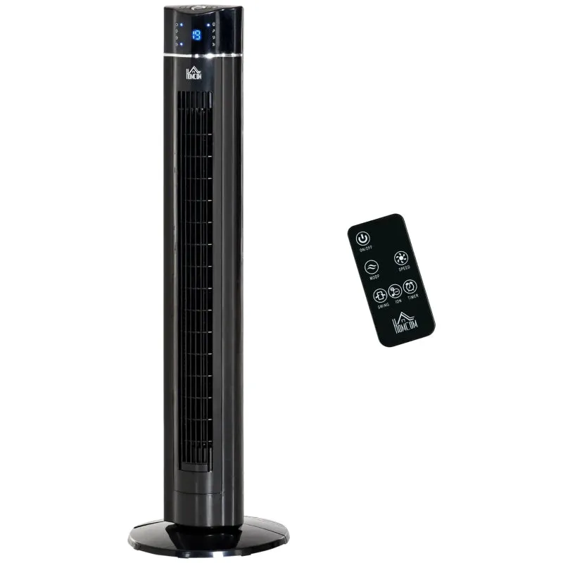 HOMCOM 42" Anion Tower Fan Cooling for Bedroom with 3 Speed, 8h Timer, Oscillating, LED Panel, Remote Controller, Black