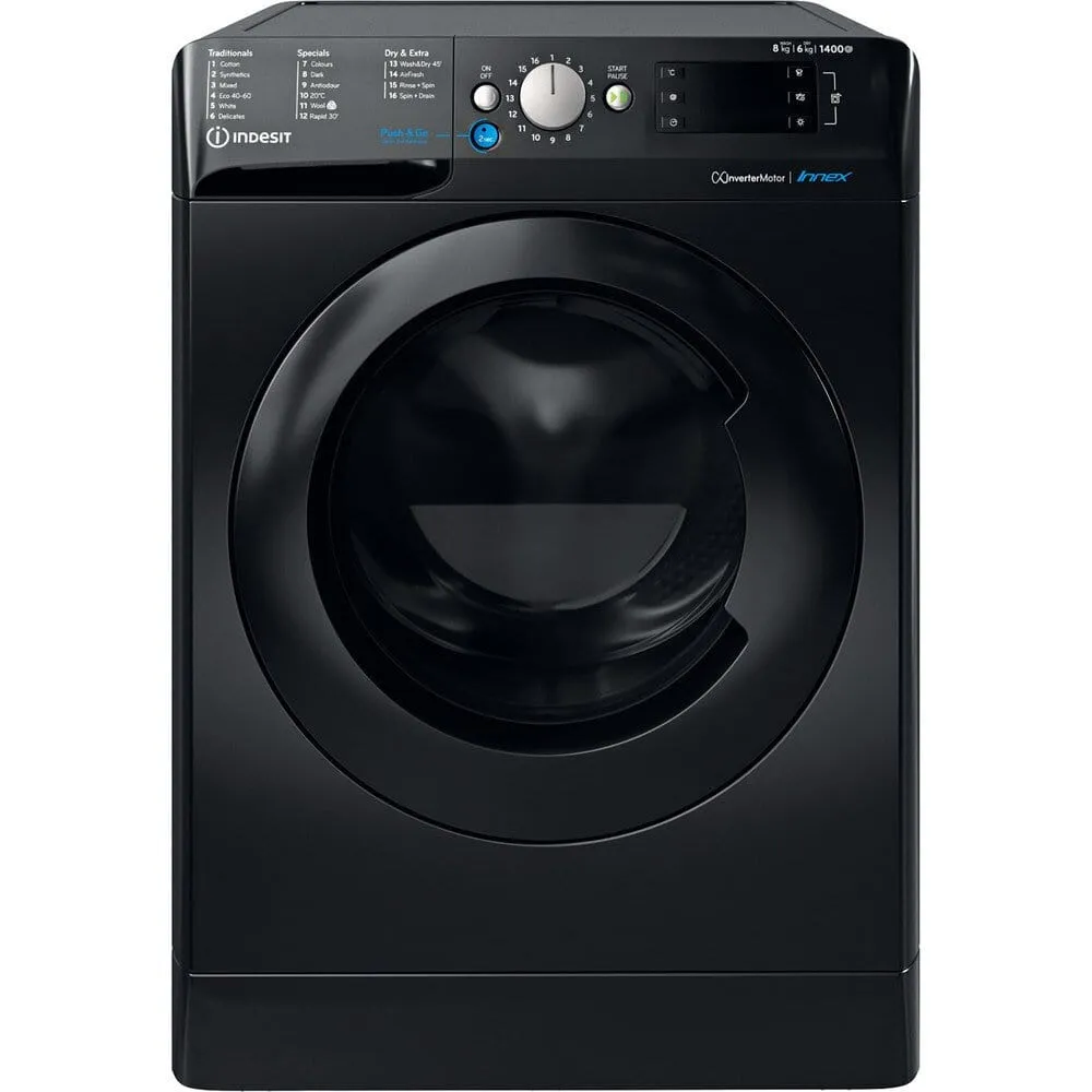 Indesit BDE86436XBUKN 8Kg / 6Kg Washer Dryer with 1400 rpm, 59.5cm Wide - Black