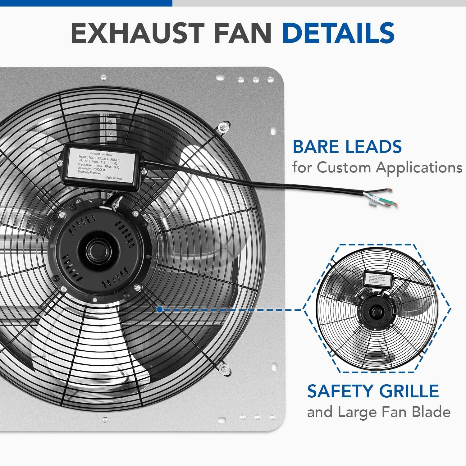 iPower 18 Inch Shutter Exhaust Fan Aluminum, High Speed 1450 RPM, 2000 CFM