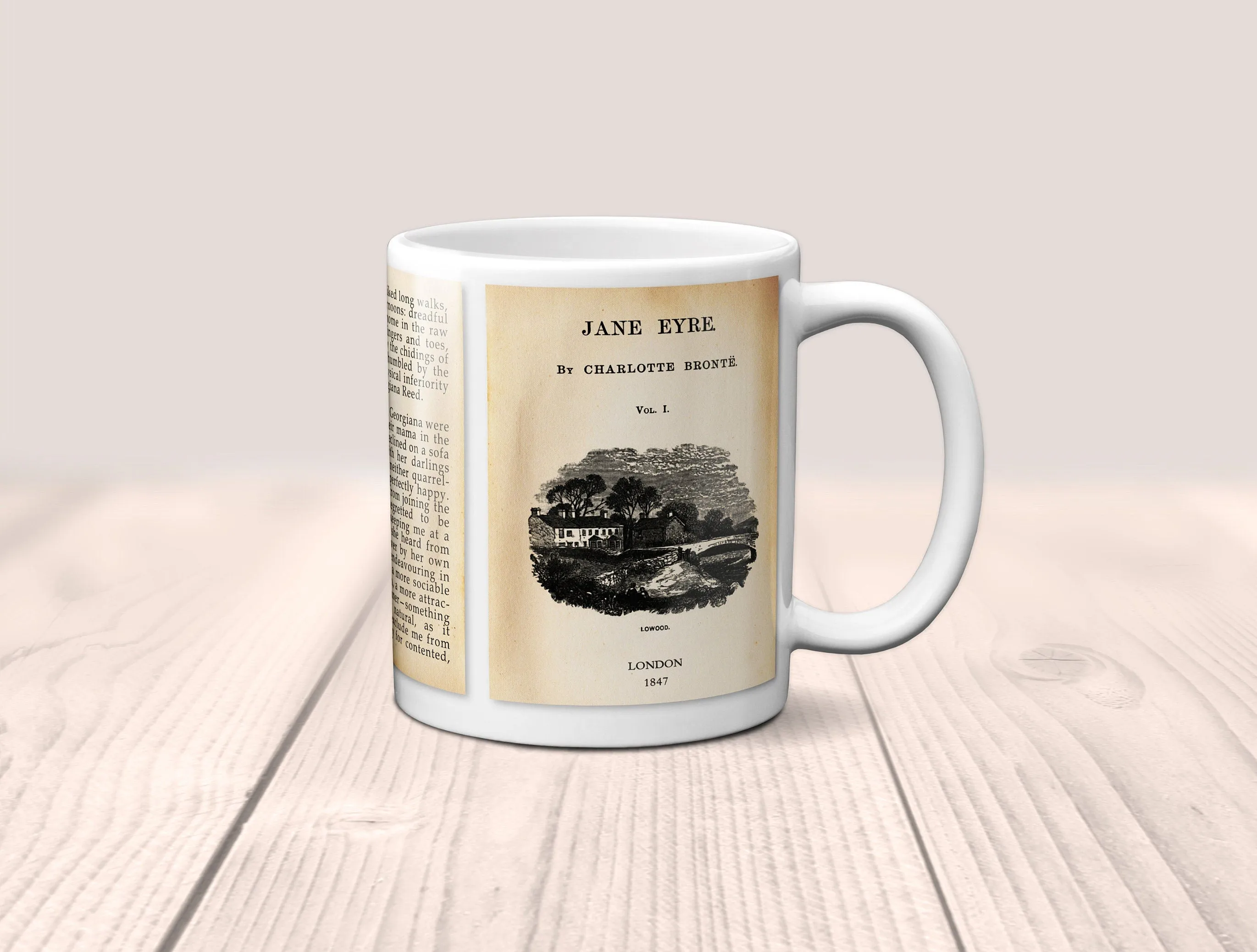 Jane Eyre by Charlotte Brontë Mug. Coffee Mug with Jane Eyre book Title and Book Pages, Bookish Gift, Literary Mug.