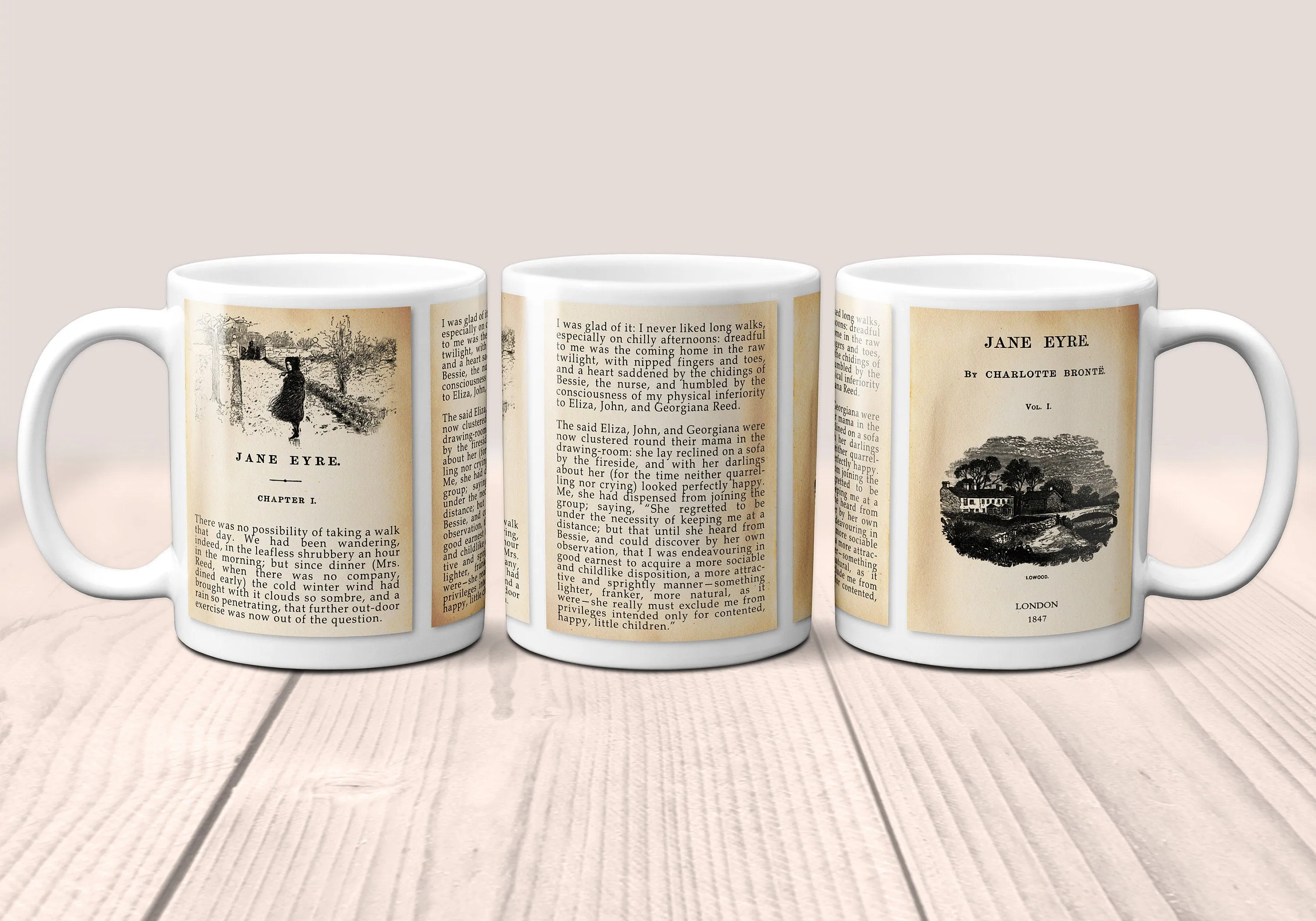 Jane Eyre by Charlotte Brontë Mug. Coffee Mug with Jane Eyre book Title and Book Pages, Bookish Gift, Literary Mug.