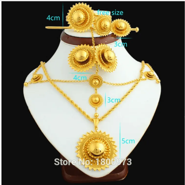 Jewelry Set 24k Gold Color Hair Chain/Pendant /Chain/Earing/Ring/Hair Pin/Bangle Habesha Eritrean Ethiopean