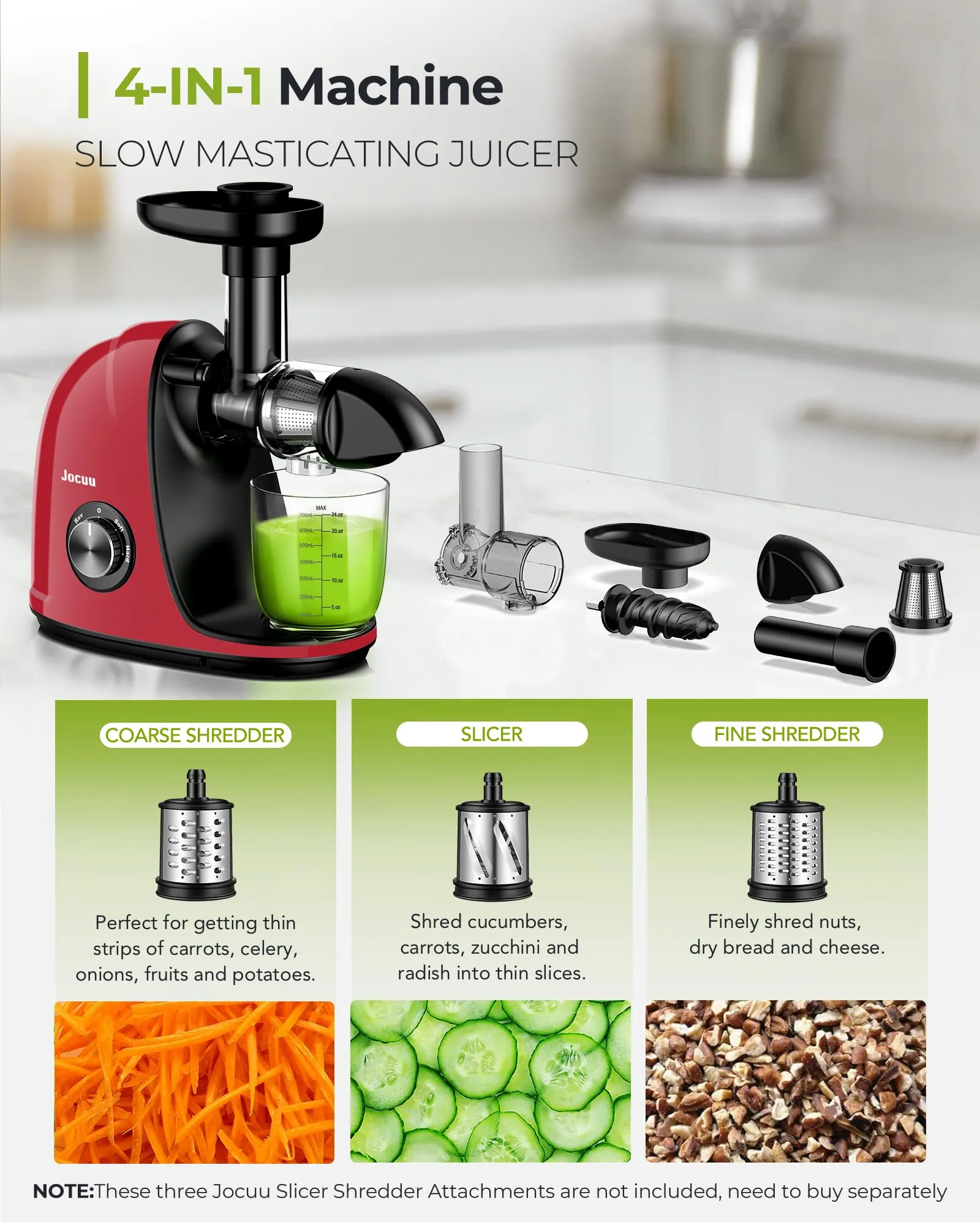 Jocuu Slow Masticating Juicer Cold Press Quiet Motor Reverse Function Easy