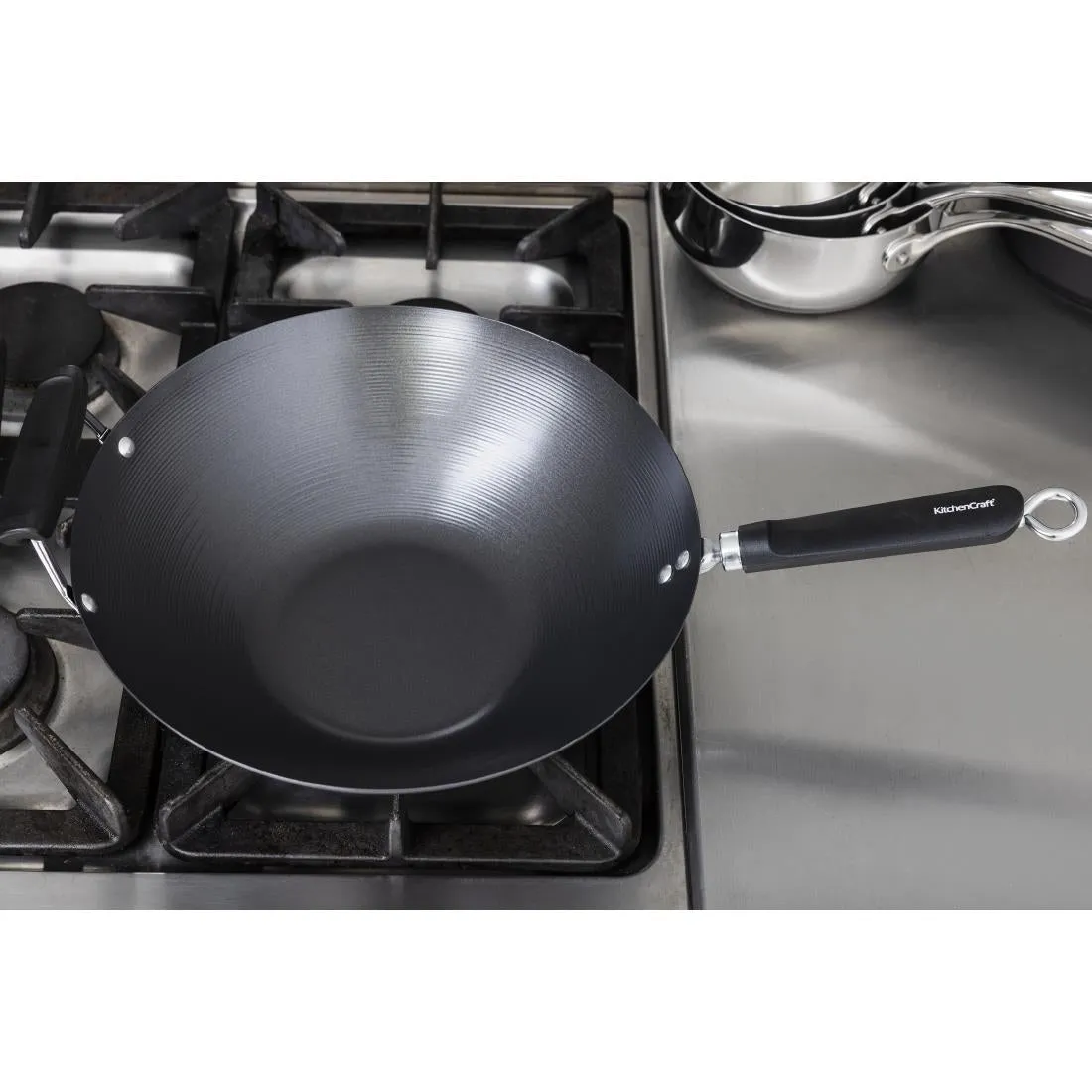 K250 Kitchen Craft Non Stick Flat Base Wok 356mm