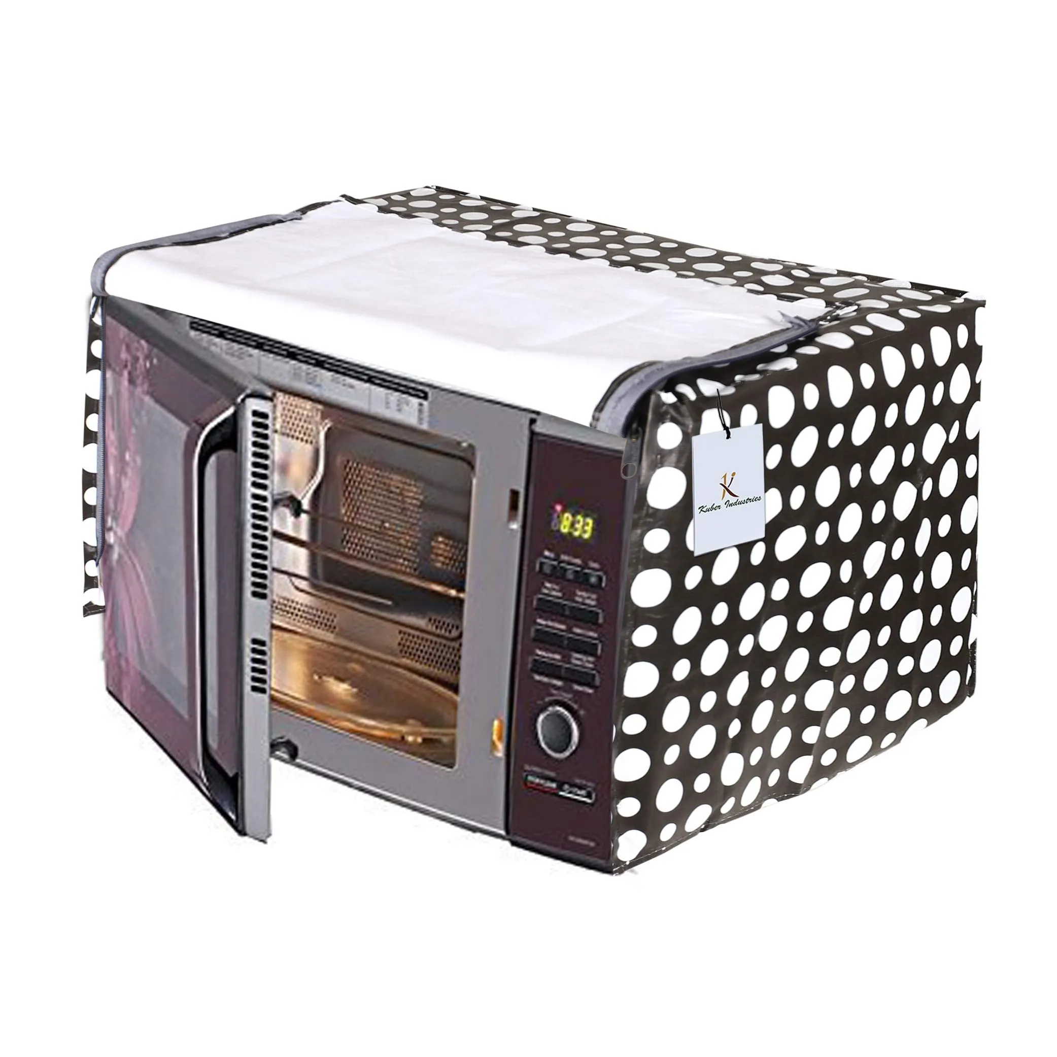 Kuber Industries Dots Design PVC Microwave Oven Full Closure Cover for 20 Litre (Grey) CTKTC33263