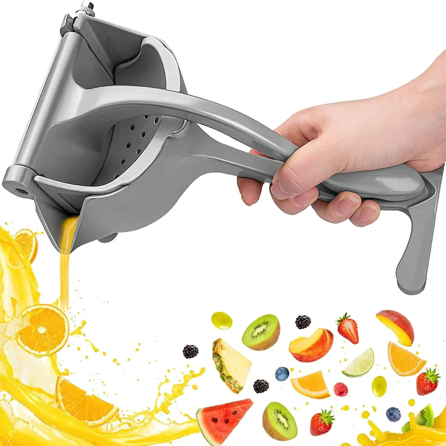 Kuber Industries Hand Press Juicer|Aluminium Portable Fruit Juicer with Lemon Squeezer|Presser Juicer for Kitchen & Easy Lifestyle (Grey)