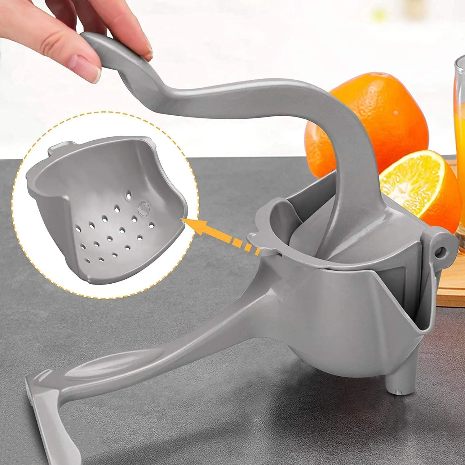 Kuber Industries Hand Press Juicer|Aluminium Portable Fruit Juicer with Lemon Squeezer|Presser Juicer for Kitchen & Easy Lifestyle (Grey)