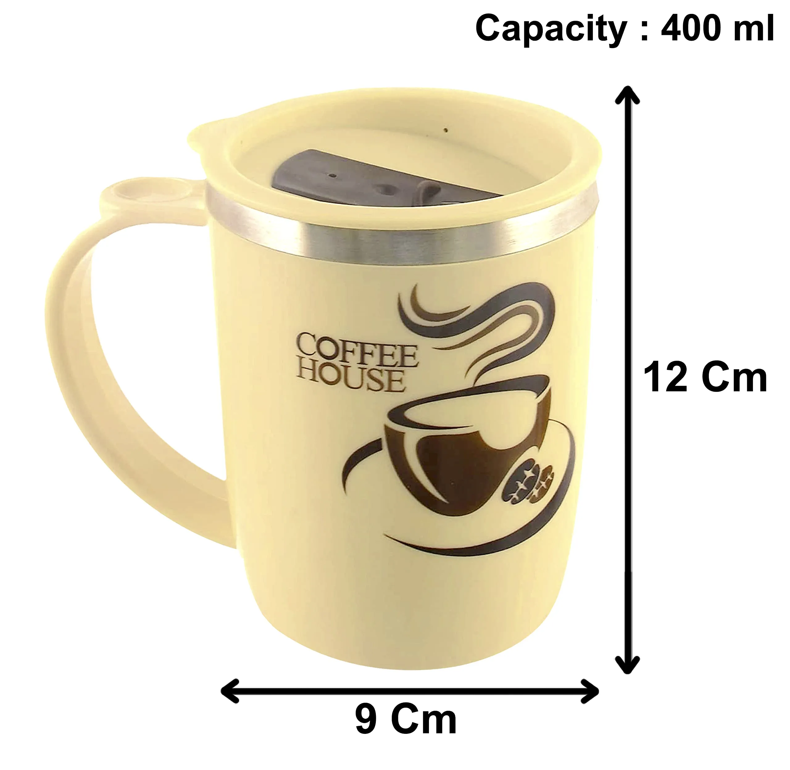 Kuber Industries Insulated BPA Free Plastic Coffee Mug with Lid, Pack of 2 (Grey & Coffee)