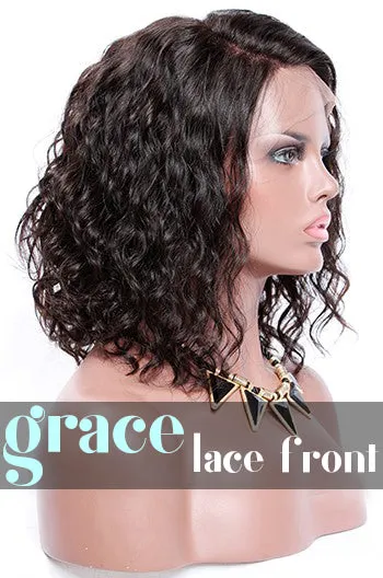 LACE FRONT WIG: Short Curly Side Part Bob Wig 12"