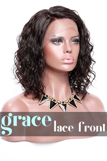 LACE FRONT WIG: Short Curly Side Part Bob Wig 12"