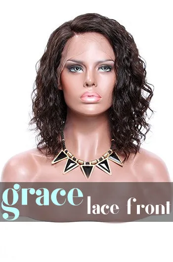 LACE FRONT WIG: Short Curly Side Part Bob Wig 12"