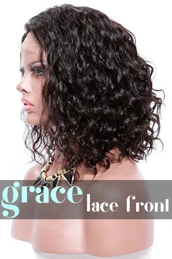 LACE FRONT WIG: Short Curly Side Part Bob Wig 12"