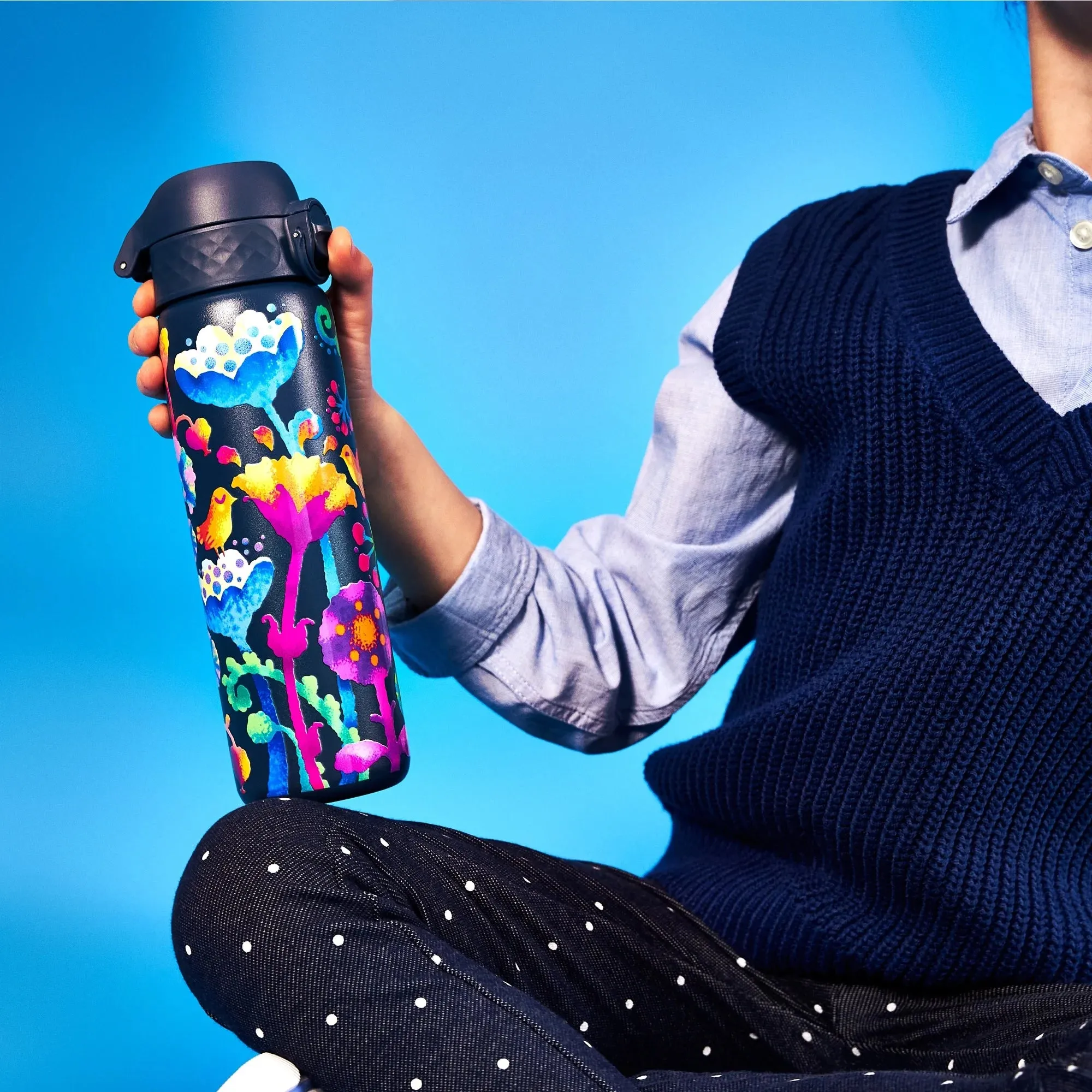 Leak Proof Slim Thermal Water Bottle, Insulated Steel, Bright Floral, 500ml (17oz)