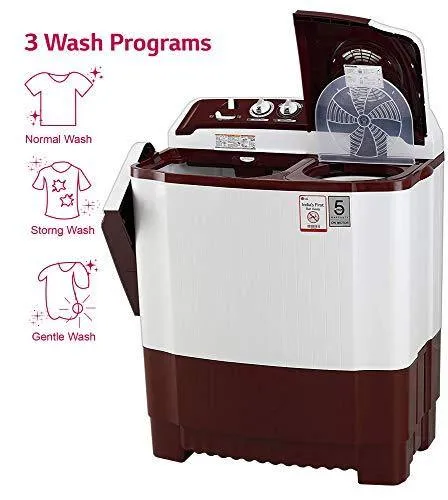 LG 7 kg Semi-Automatic Top Loading Washing Machine (P7010RRAA, Burgundy)