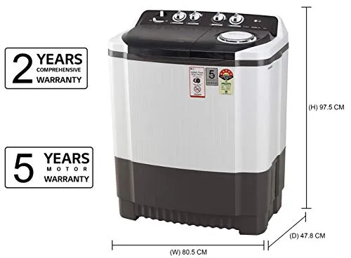 LG 8 Kg 5 Star Semi-Automatic Top Loading Washing Machine (P8035SGMZ, Grey)