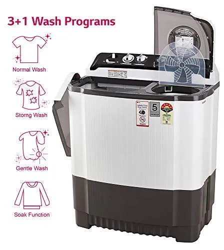 LG 8 Kg 5 Star Semi-Automatic Top Loading Washing Machine (P8035SGMZ, Grey)