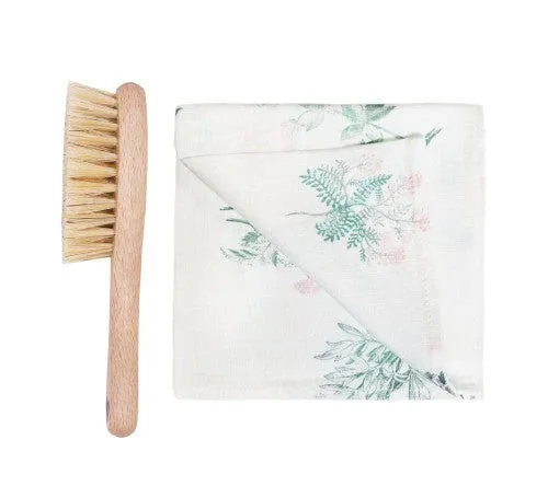 Lullalove Natural Baby Hairbrush with Pig's Bristle & Washcloth