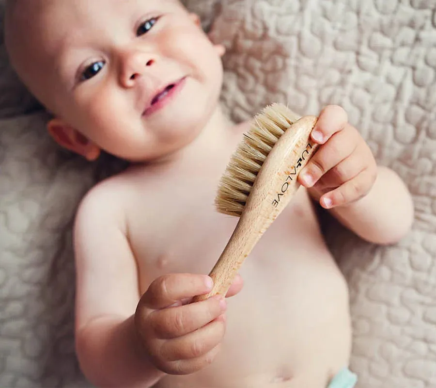 Lullalove Natural Baby Hairbrush with Pig's Bristle & Washcloth