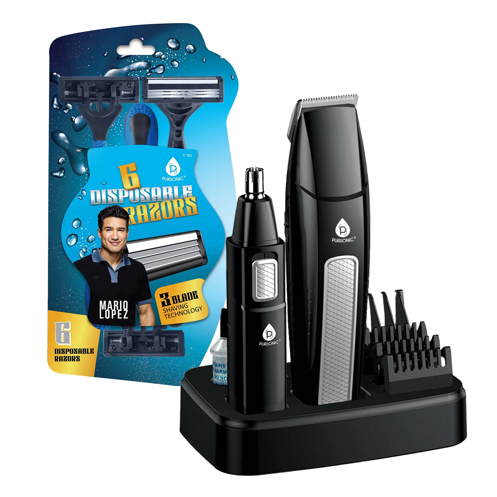 Mario Lopez Ultimate Grooming Set – 10-Piece Hair, Beard & Body Grooming Kit   Disposable Razors